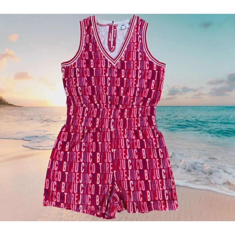 Juicy by Juicy Couture Y2K SZ Small Terry Cloth Romper All Over Logo Barbie EUC